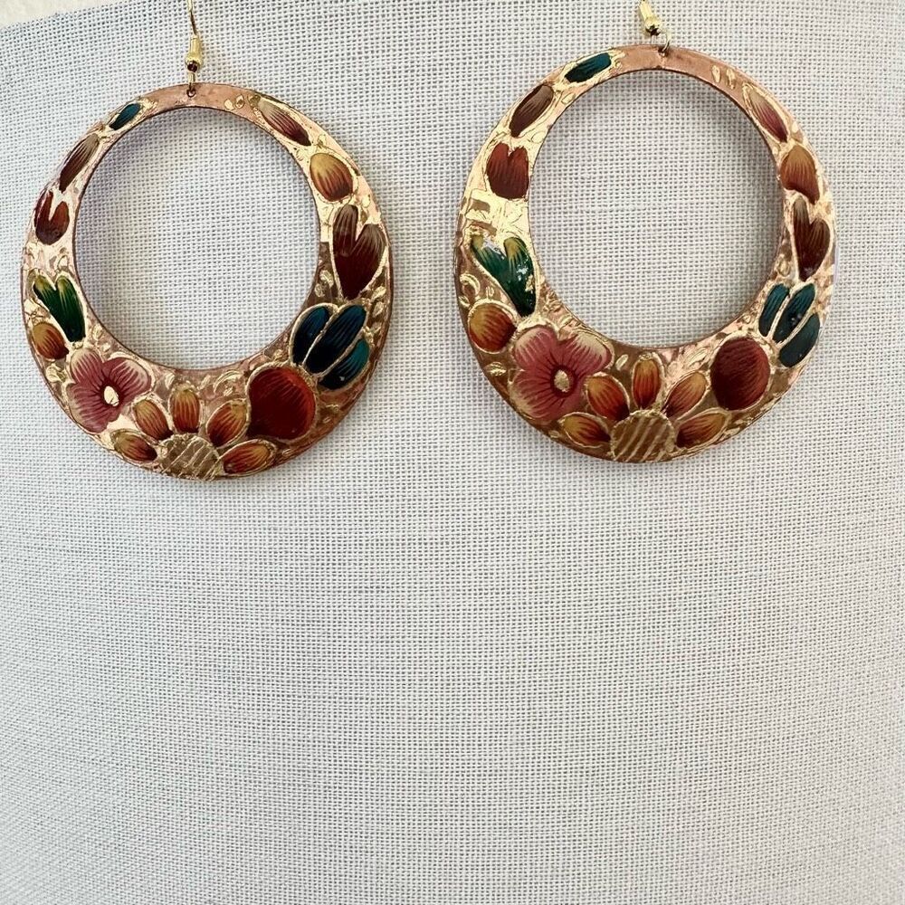 Copper Hand Painted Earrings made in Mexico